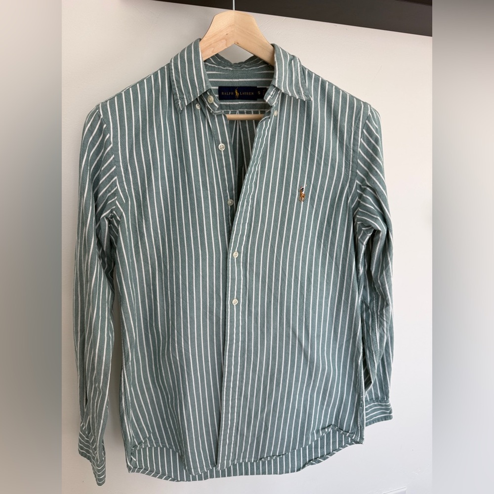 Ralph Lauren Men's Polo Shirt in Green and White Stripes